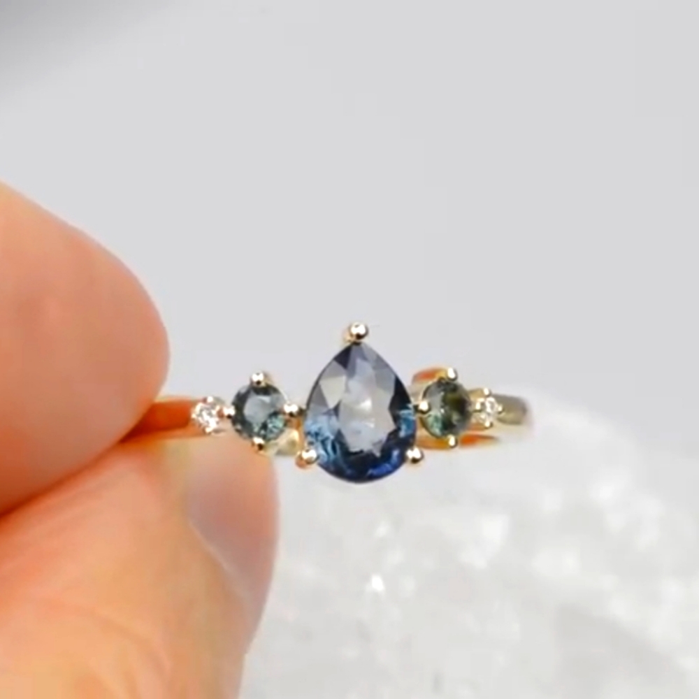 Aurora Designer 14k Blue/Teal Sapphire Ring